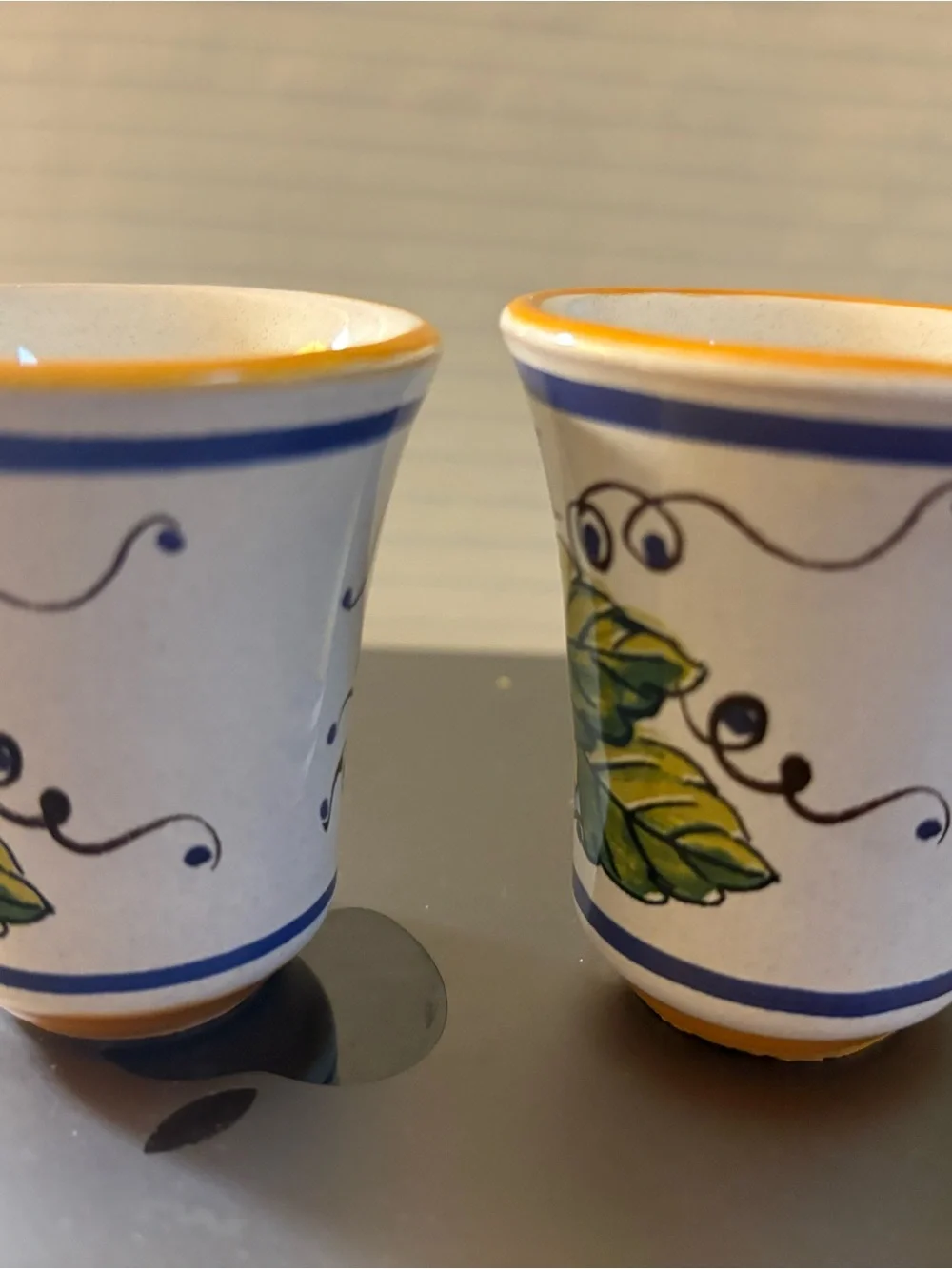 Hand-Painted Limoncello Lemon Pallini Ceramic Shot Glasses - Blue & Yellow